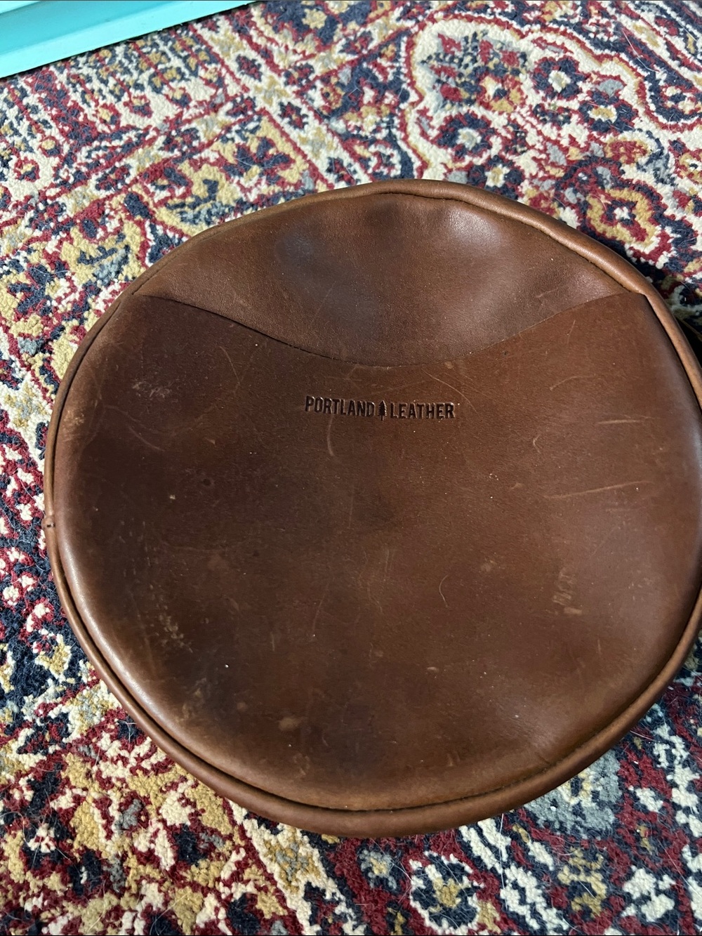 Portland Leather Round Brown Leather Pouf